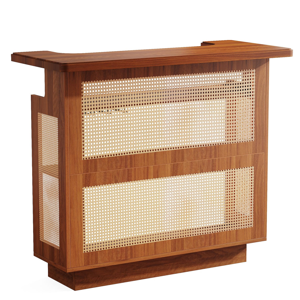 Tribesigns Caramel Brown Farmhouse Rattan Bar Cabinet with 4 Stemware Racks and Ample Storage Tribesigns