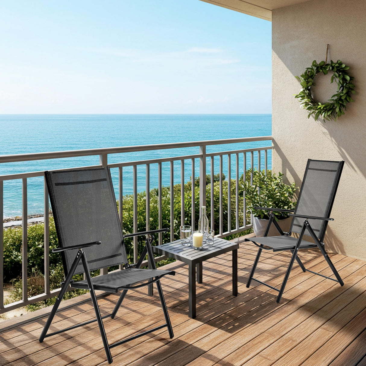 Yaheetech Patio Folding Dining Chairs Set of 2, Stackable Outdoor Lawn Chairs with 8 Adjustable Back Positions and Armrest for Garden, Lawn, Yard and Beach, Dark Gray Yaheetech