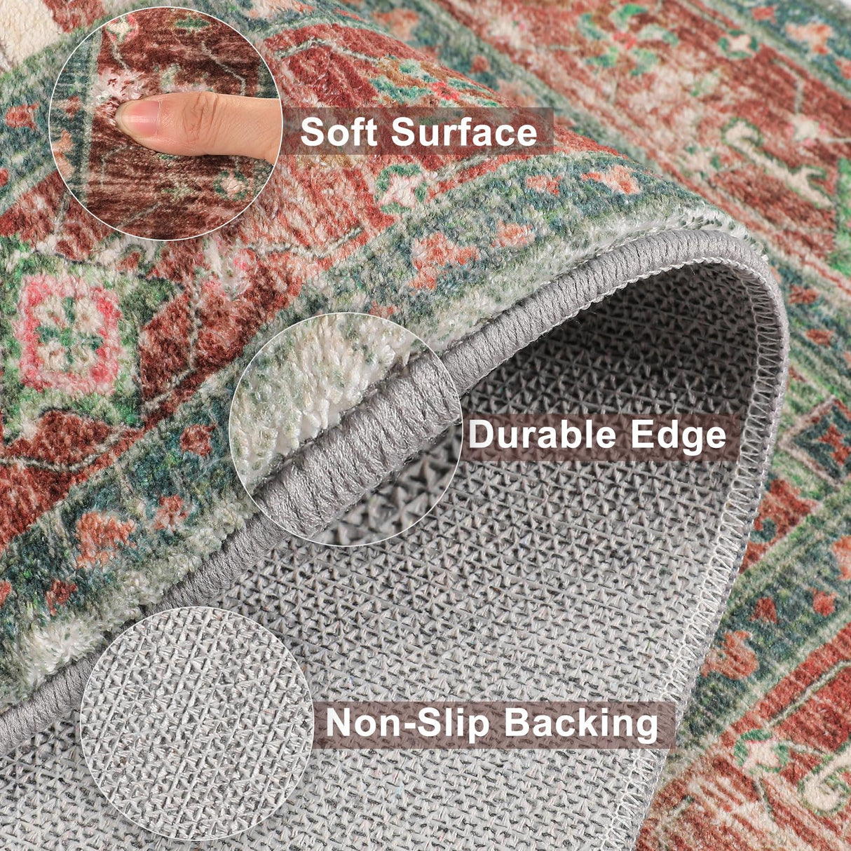 Yamaziot Washable Runner Rug, 2x8 Non-Slip Boho Vintage Hallway Rug Runner with Rubber Backing, Stain Resistant & Low Pile Faux Wool Distressed Carpet Runner for Bedroom, Kitchen, Laundry, Entrance Yamaziot