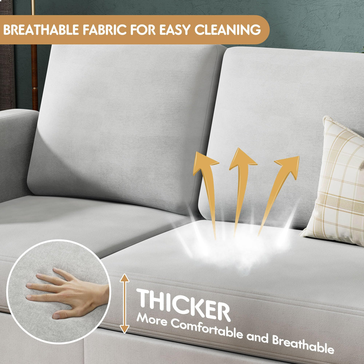 VICTONE Convertible Sectional Sofa Couch, 3 Seat L-Shaped Sofa with Linen Fabric Ottoman Small Couch for Small Apartments, Living Room and Office (Linen Fabric, Light Gray) VICTONE