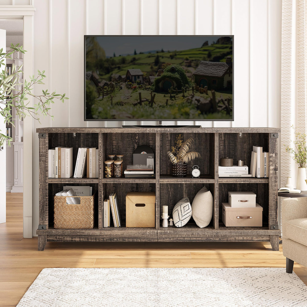 EnHomee 8 Cube Storage Organizer and Shelves, Cube Shelf Bookshelf for Home and Bedroom, Black Oak EnHomee