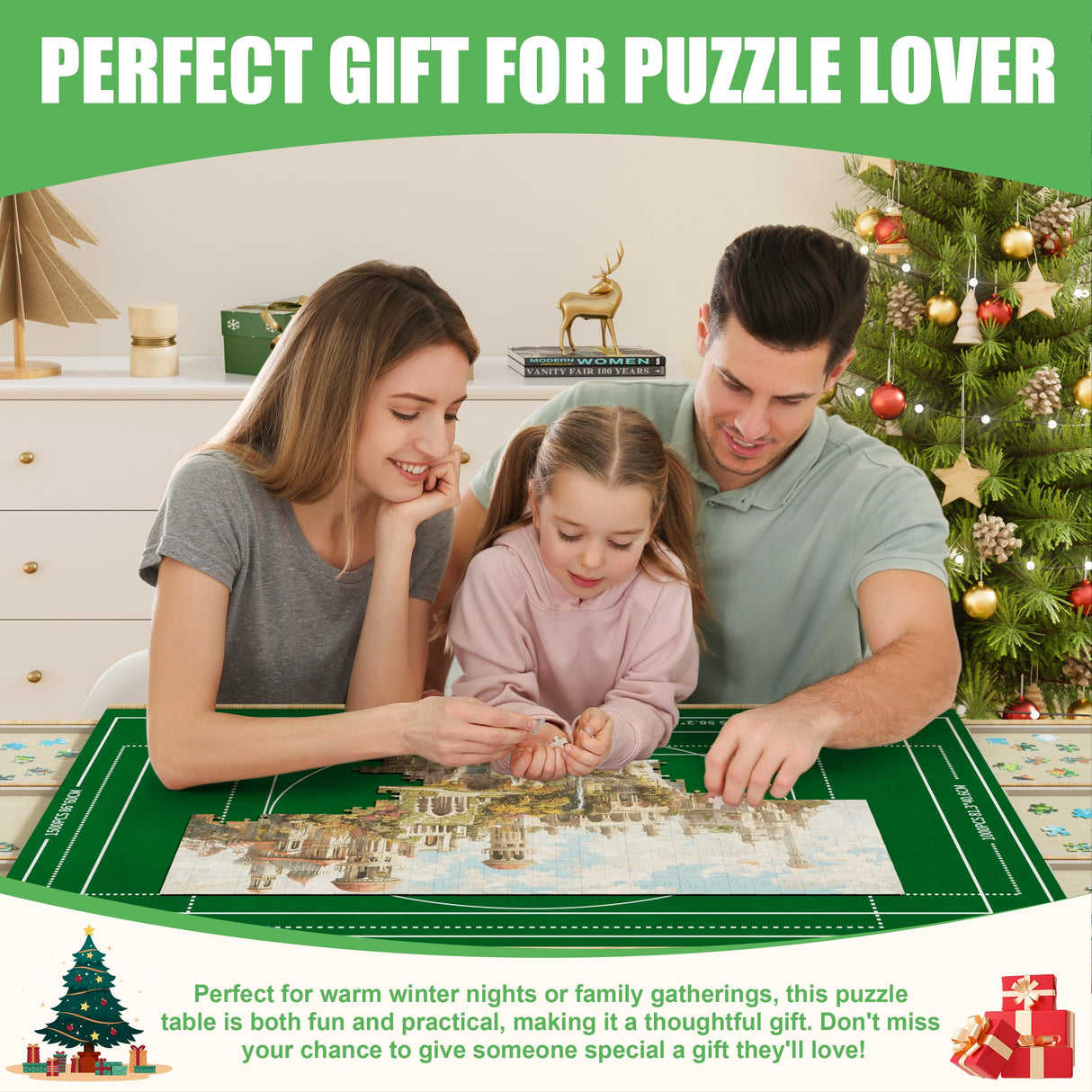 CODACE Puzzle Table with Drawers - 1500 Pieces Folding Puzzle Tables for Adults, Tilting Jigsaw Puzzles Board with Sorting Trays, Table with Adjustable Height Legs and Wheels,Present for Puzzles Lover CODACE