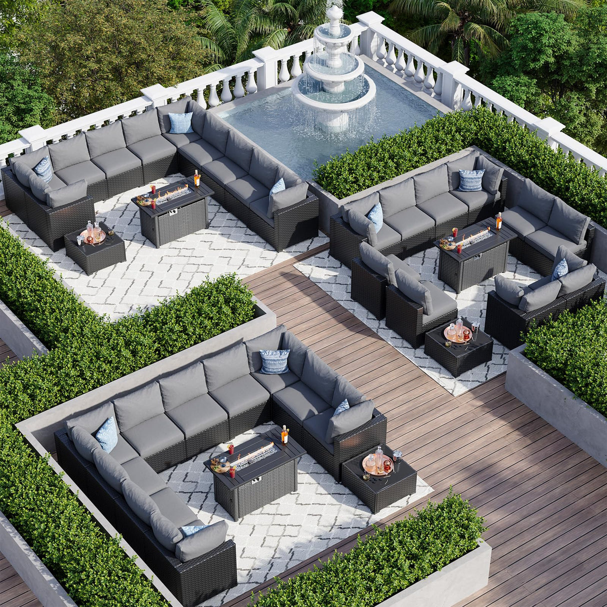 Aoxun 12 Piece Patio Furniture Set with 44” Fire Pit Table Wicker Rattan Patio Sectional Sofa Set Outdoor Seating Furniture with Thickened Cushion, Grey Aoxun