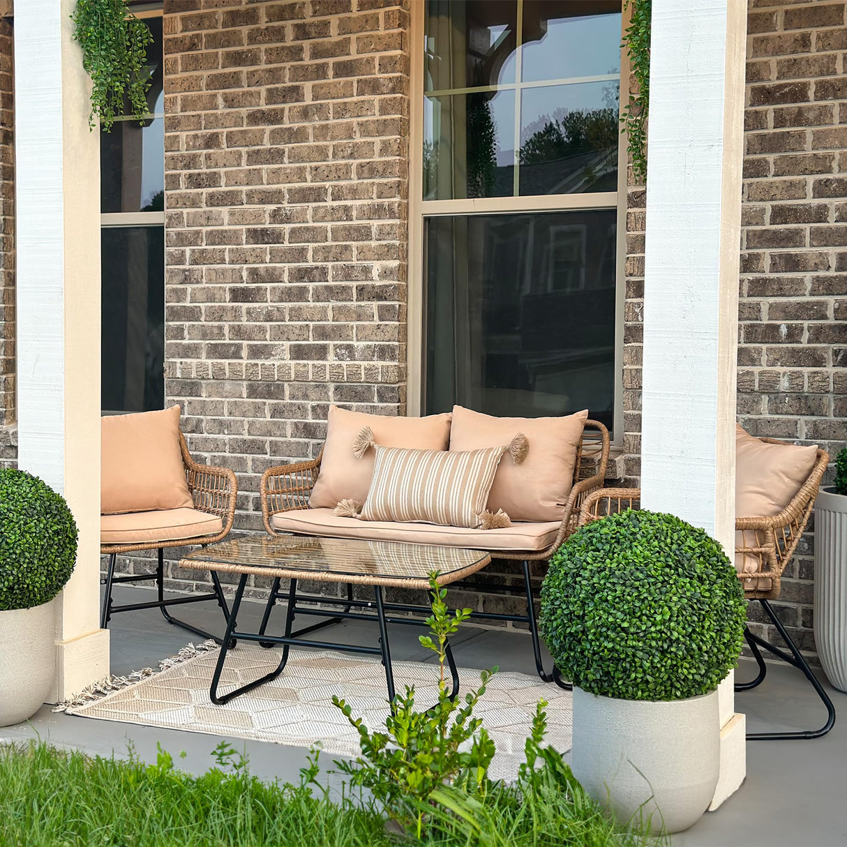 YITAHOME Patio Furniture Wicker Outdoor Bistro Set, 4-Piece All Weather Patio Furniture Rattan Conversation Loveseat Sets for Backyard, Balcony and Deck, Light Brown+Beige YITAHOME