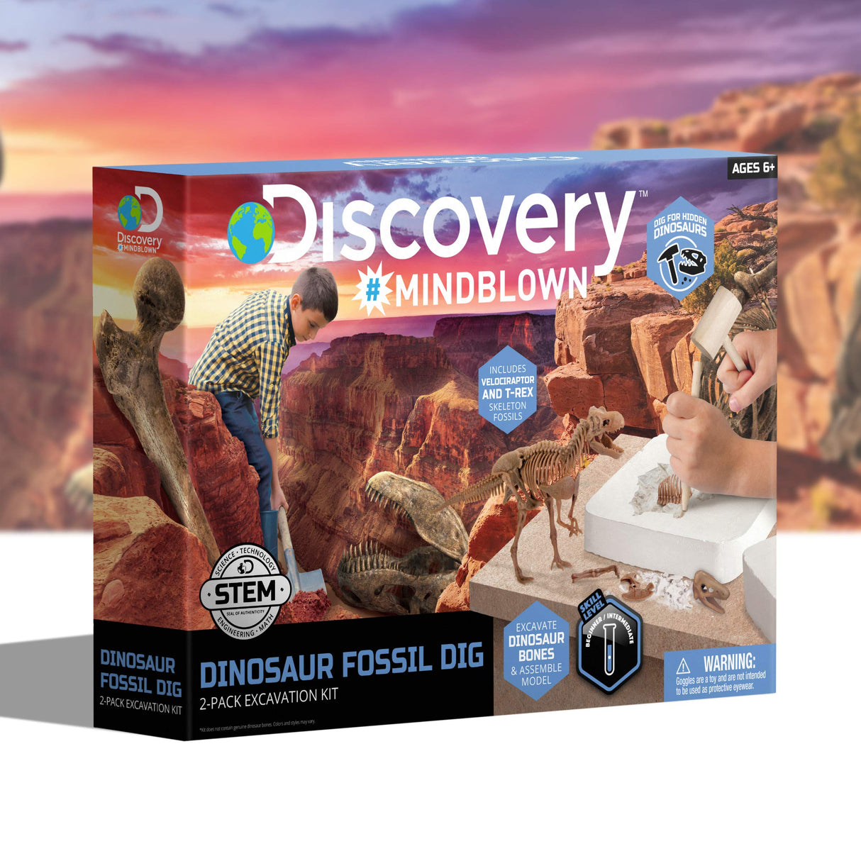 Discovery™ Dinosaur Fossil Dig Excavation Kit, 15-Piece T-Rex & 10-Piece Velociraptor, 3D Skeleton Puzzle Display Models, Includes Tools & Safety Glasses, Jurassic Dino Toy for Kids Discovery Kids