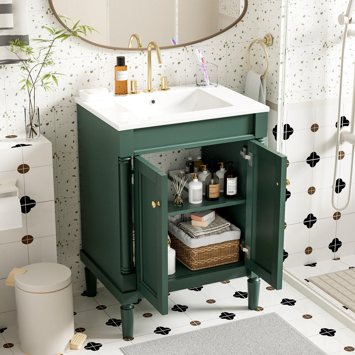 Virubi 24 Inch Bathroom Vanity with Single Sink Combo Set, Modern Bathroom Storage Cabinet with Double Soft Closing Doors, Solid Wood Frame Bathroom Vanities. Virubi