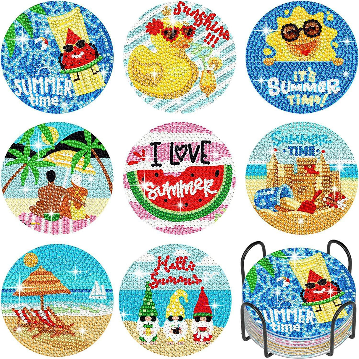 8 PCS Diamond Painting Coasters with Holder, DIY Craft Kit, Tropical Summer Theme, Diamond Painting Kit for Adults, Kids & Beginners Generic