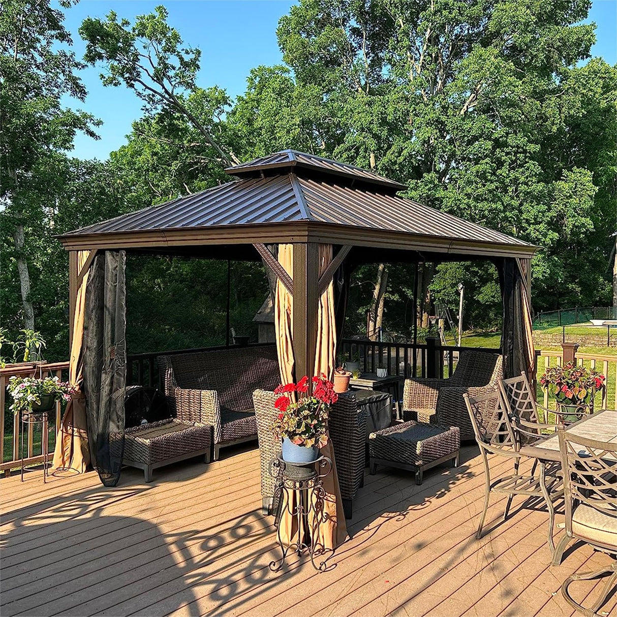10' x 12' Hardtop Gazebo Outdoor Aluminum Gazebos Grill with Galvanized Steel Double Canopy for Patios Deck Backyard,Curtains&Netting by domi outdoor living domi outdoor living