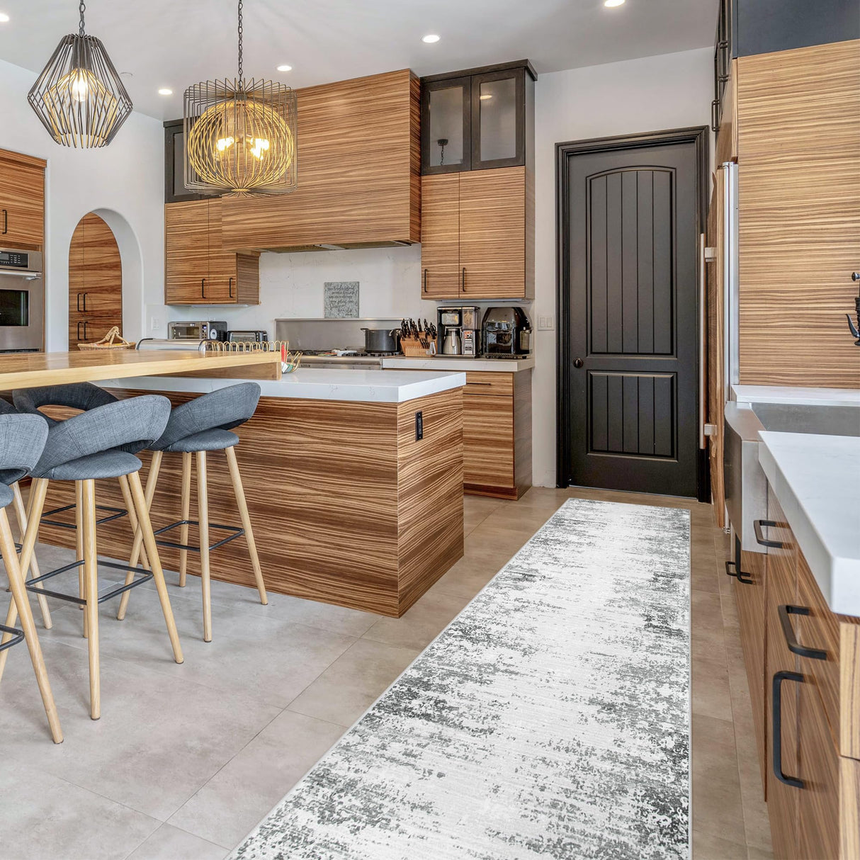 Lahome Abstract Grey Long Runners for Hallways, Washable 2.5x10 Non-Skid Low-Pile Rug Runners for Hallways Non-Slip 10 ft Modern Ombre Indoor Floor Runner for Kitchen Entryway Lahome