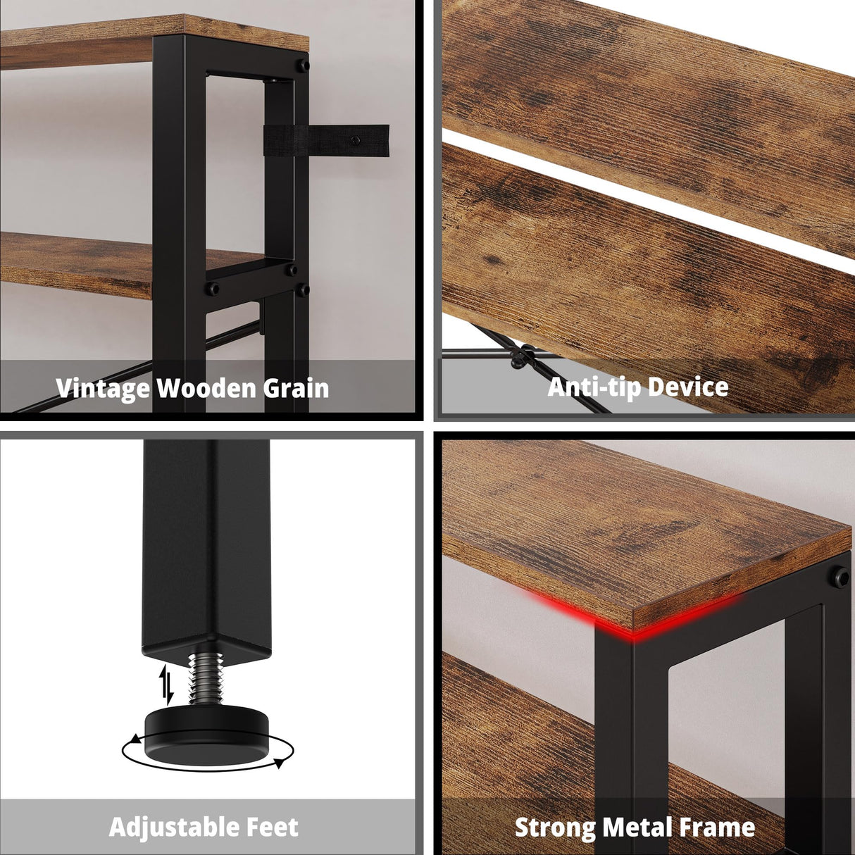 IRONCK Console Table with Power Outlet, Long Sofa Table with Shelves and X-Shaped Design, Narrow Sofa Entryway Behind Couch Table for Living Room and Hallway, Vintage Brown IRONCK