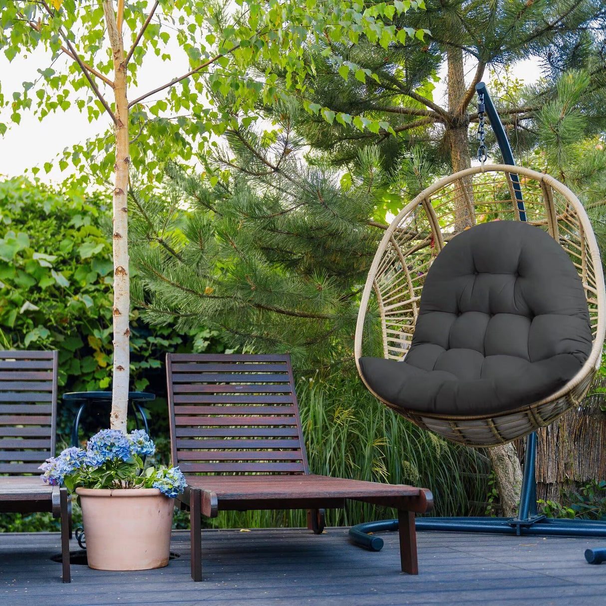 MQK Thick Egg Chair Cushion Replacement, Button Tufted Outdoor Swing Chair Cushion with High Elasticity PP Cotton and Skin-Friendly Fabric, Hanging Cushion for Patio Porch Furniture (Only Cushion) MQK