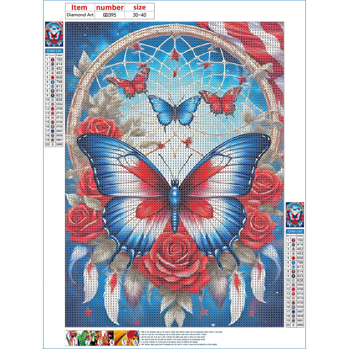 GDYEEH DIY 5D Flowers Butterfly Diamond Art Kits, Round Full Drill Fantasy Diamond Painting Picture, Dreamcatcher Painting by Numbers Art Kits for Adults Beginners Home Wall Decor 12x16 inch GDYEEH