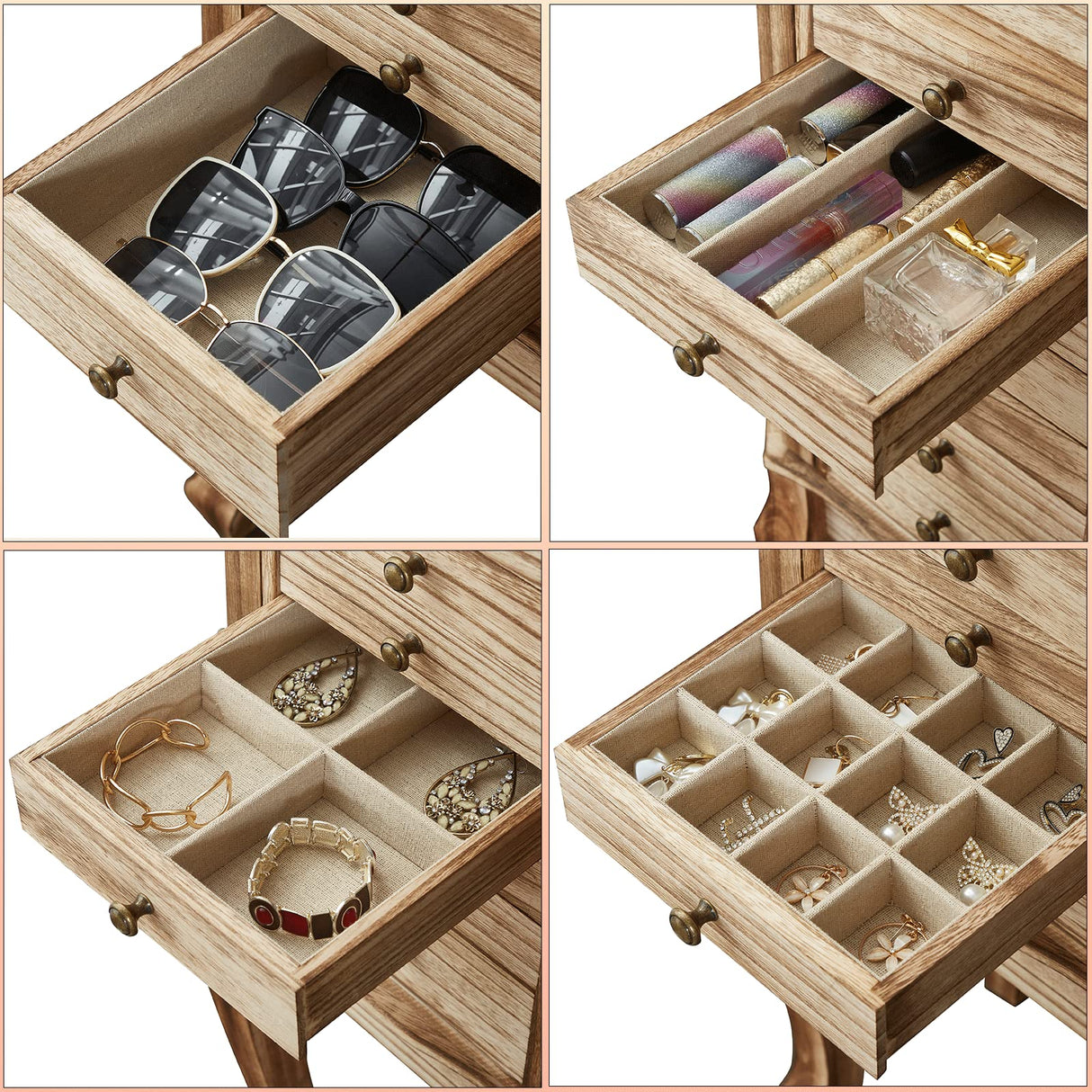 Emfogo Standing Jewelry Armoire, 7 Drawers & 2 Side Doors Jewelry Amoire Cabinet Standing with Top Flip Makeup Mirror, Jewelry Chest Jewelry Boxes Emfogo