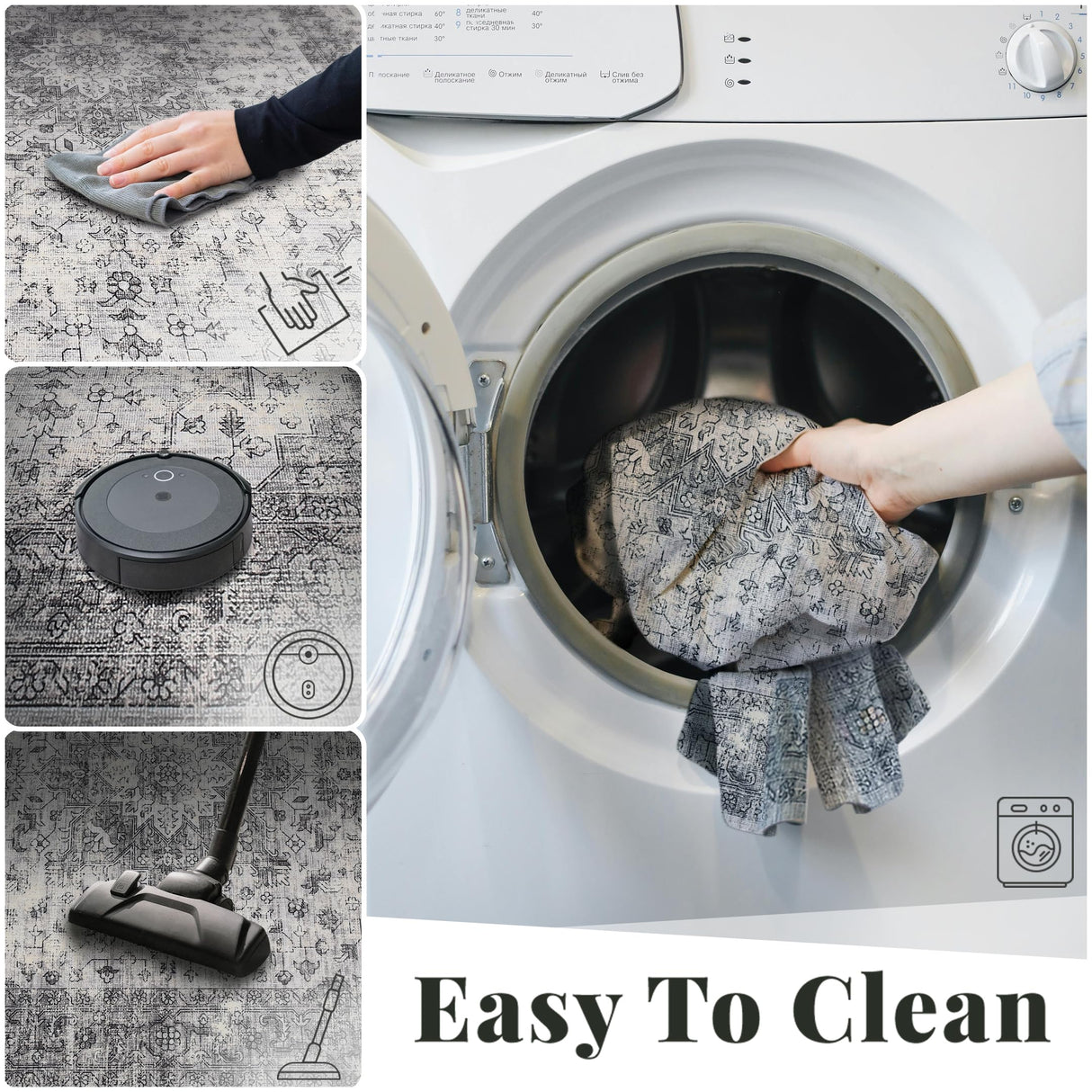 Hallway Runner Rug Washable Carpet: 2x6 Non Slip Vintage Rug with Rubber Backing Long Floor Mat for Kitchen Laundry Entryway Bathroom (Grey, 2'x6') KINOGIC