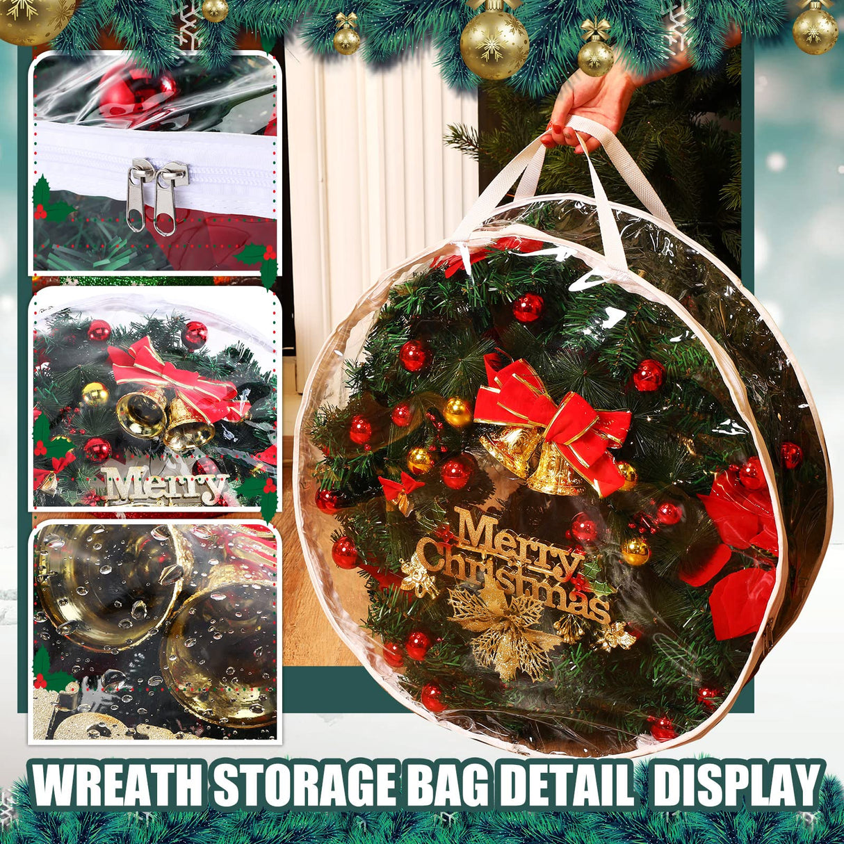 Shappy 4 Pieces Clear Christmas Wreath Storage Container 24 Inches Xmas Wreath Storage Bag Plastic Christmas Garland Container with Dual Zippers and Reinforced Handles for Xmas Seasonal (Clear) Shappy