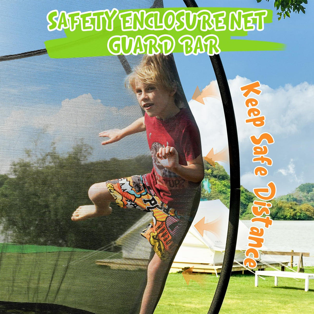 Gigu 14 FT Trampoline with Basketball Hoop Water Sprinkler Spiral Ground Stakes Trampolines Outdoor Yard for Adults Kids Gigu