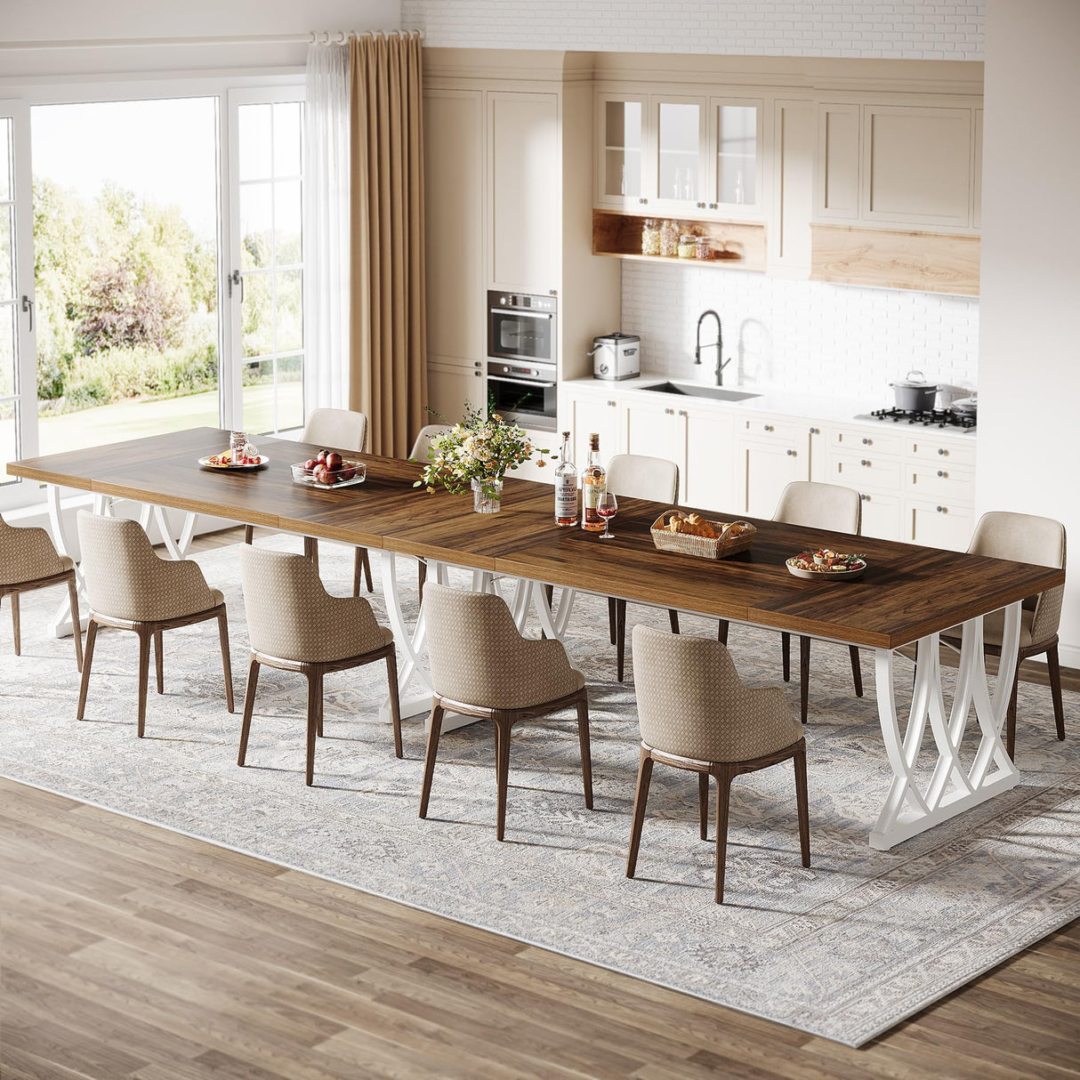 Tribesigns Dining Table for 6-8 People, 70.86-Inch Rectangle Wood Kitchen Table, Dinner Table with Heavy Duty Metal Frame for Kitchen, Living Room (Retro Brown & White, Without Chair) Tribesigns