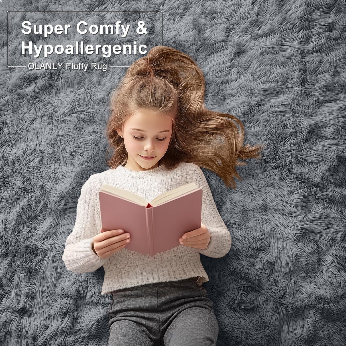 OLANLY 2x6 Machine Washable Runner Rugs for Hallway, Soft Fluffy Shaggy Bedside Rugs for Bedroom, Living Room, Indoor Floor Carpet for Kids Girls and Boys, Nursery Rooms, Home Decor Aesthetic, Grey OLANLY