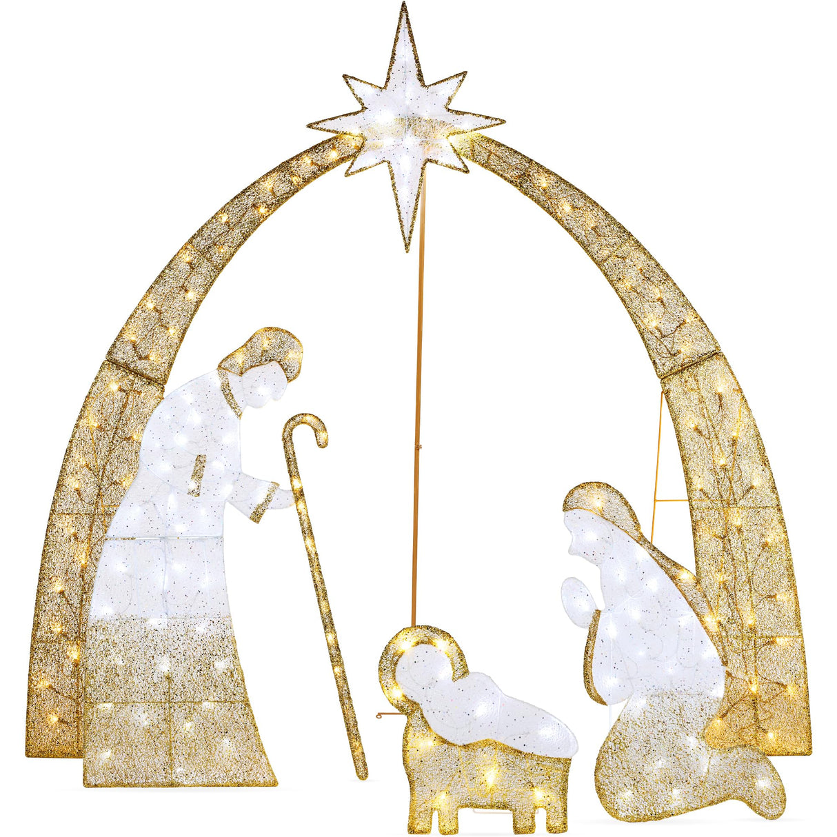 Best Choice Products 4.5ft Lighted 2D Outdoor Nativity Scene, Christmas Arch Holy Family Yard Decoration w/ 115 LED Lights, Stakes, Zip Ties Best Choice Products