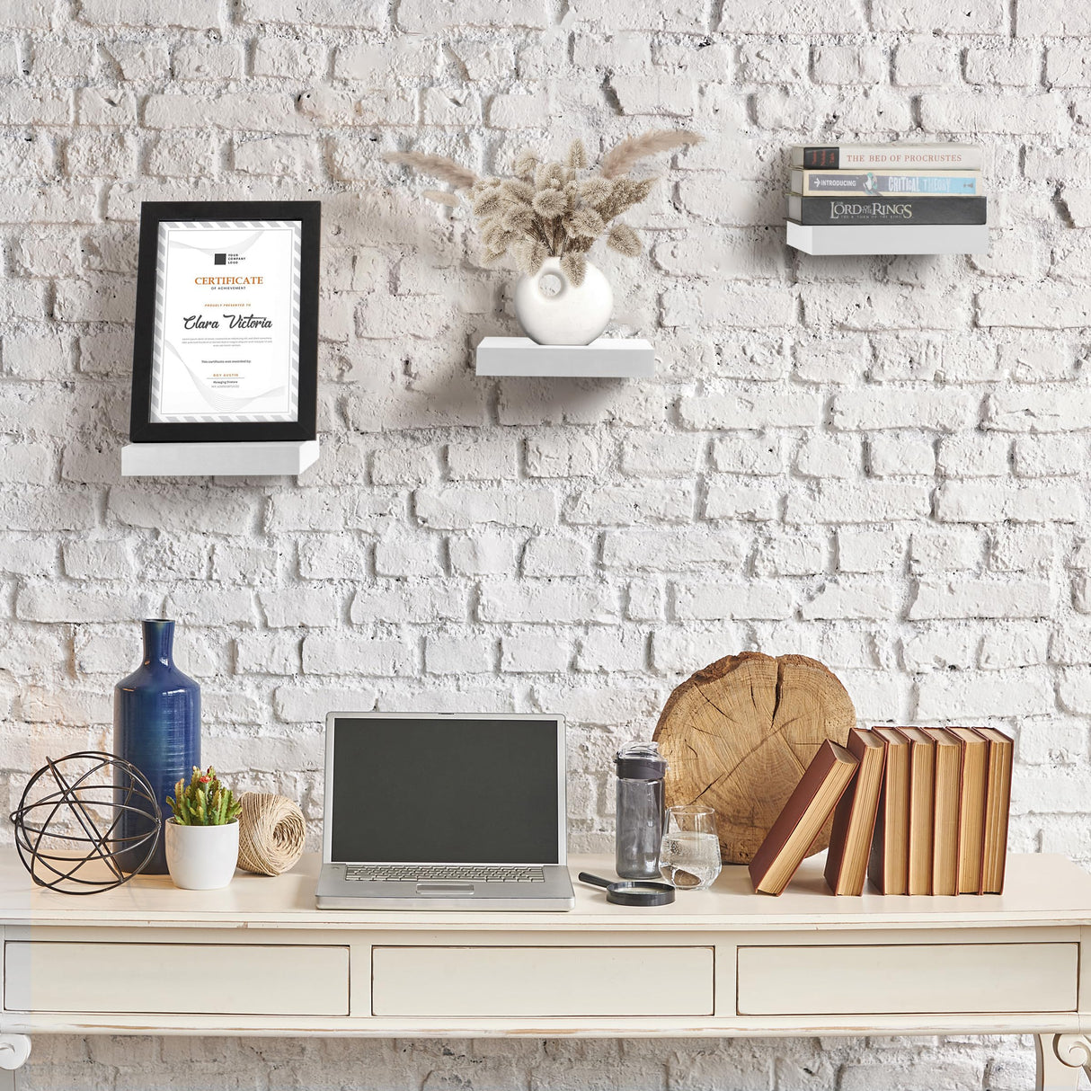 Sorbus Square Floating Shelf for Wall - 3 Small Shelves with Invisible Mounting Brackets for Living Room Decor, Bedroom, Bathroom Decor, Home & Kitchen - 9" White Wall Shelf to Display Photos Trophies Sorbus