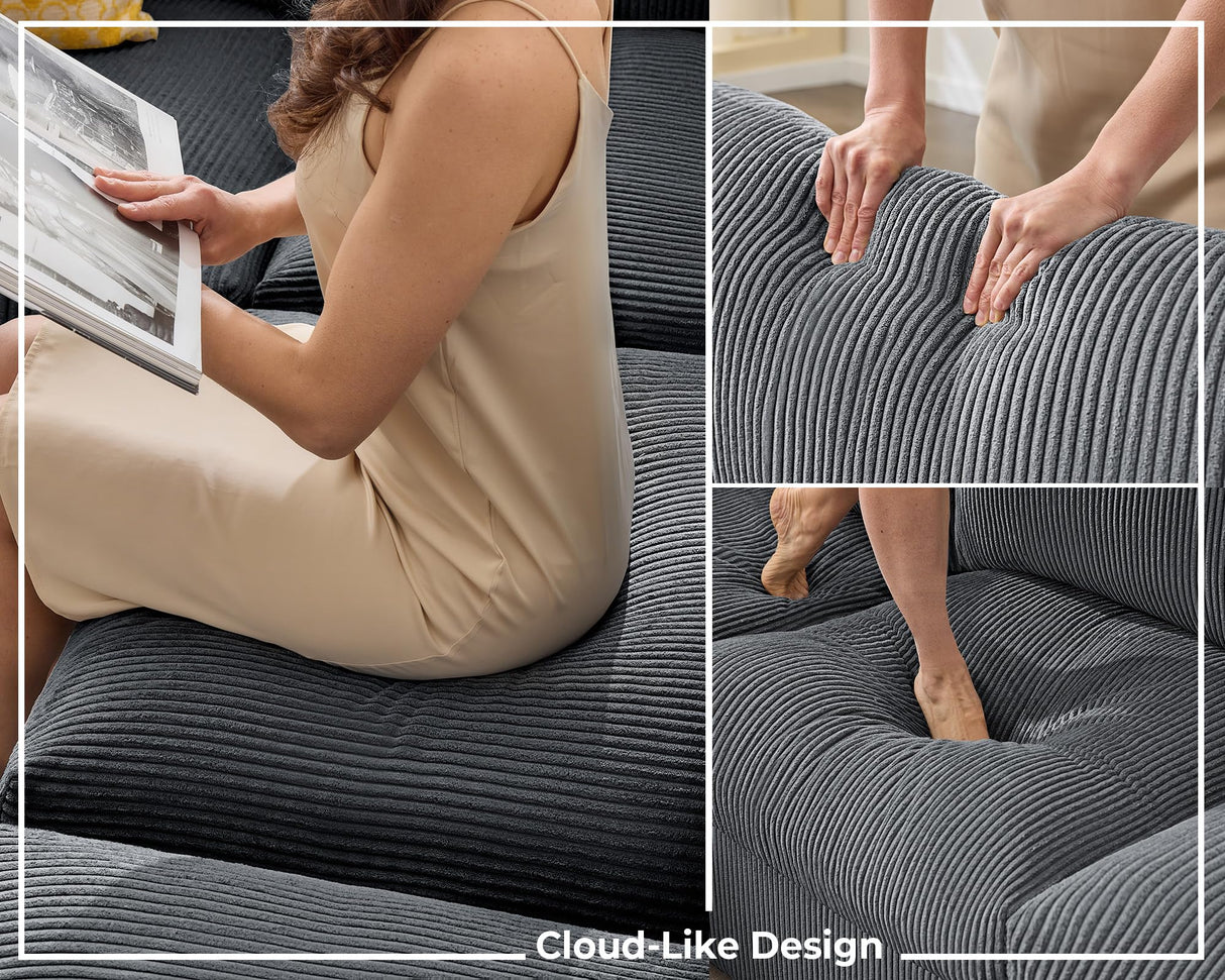 Jocisland Oversized Modular Sectional Sofa with 32" Deep Seat, 6-Piece Convertible U/L/S Modular Sofa for Spacious Living Rooms, Tool-Free Assembly, Corduroy Upholstery, Gray Sectional Couch Jocisland