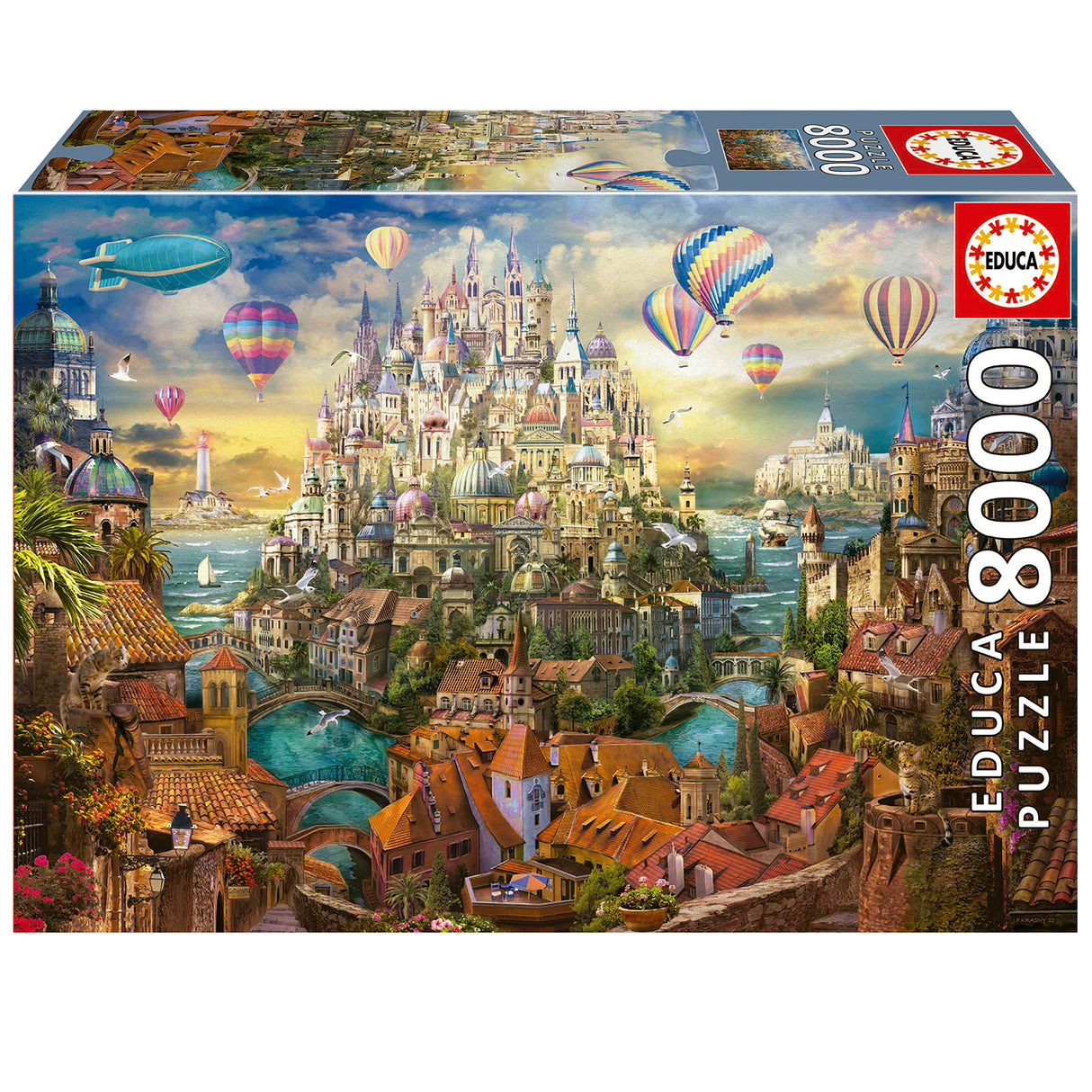 Educa - Dreamtown - 8000 Piece Jigsaw Puzzle - Puzzle Glue Included - Completed Image Measures 75.59"x 53.54" - Ages 14+ (19570) Educa