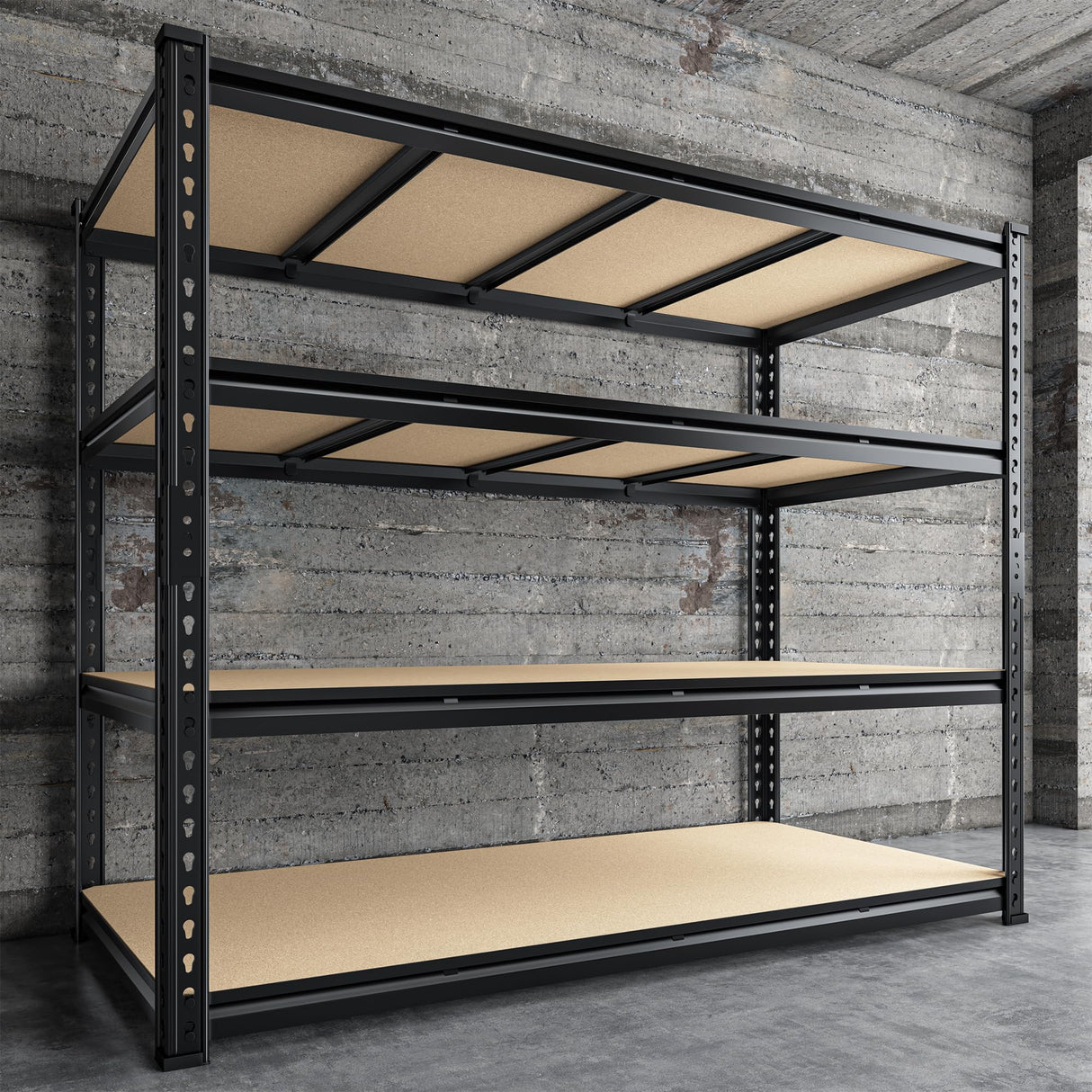 DurayLoly 55" W Storage Shelves, 2040LBS Garage Shelving Heavy Duty, 4-Tier Heavy Duty Shelving, Adjustable Metal Shelving Unit for Garage, Warehouse, Pantry, Kitchen, 55" W × 24" D × 60" H, Black DurayLoly