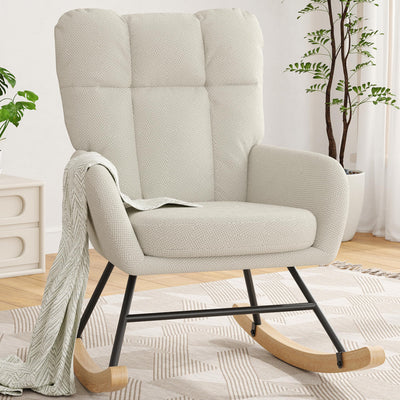AYEASY Rocking Chair Nursery, Teddy Baby Nursery Rocking Chairs, Modern Nursing Chair for Breastfeeding, Nursery Rocker for Small Spaces Indoor, Accent Glider Chairs for Living Room, Bedroom, Beige