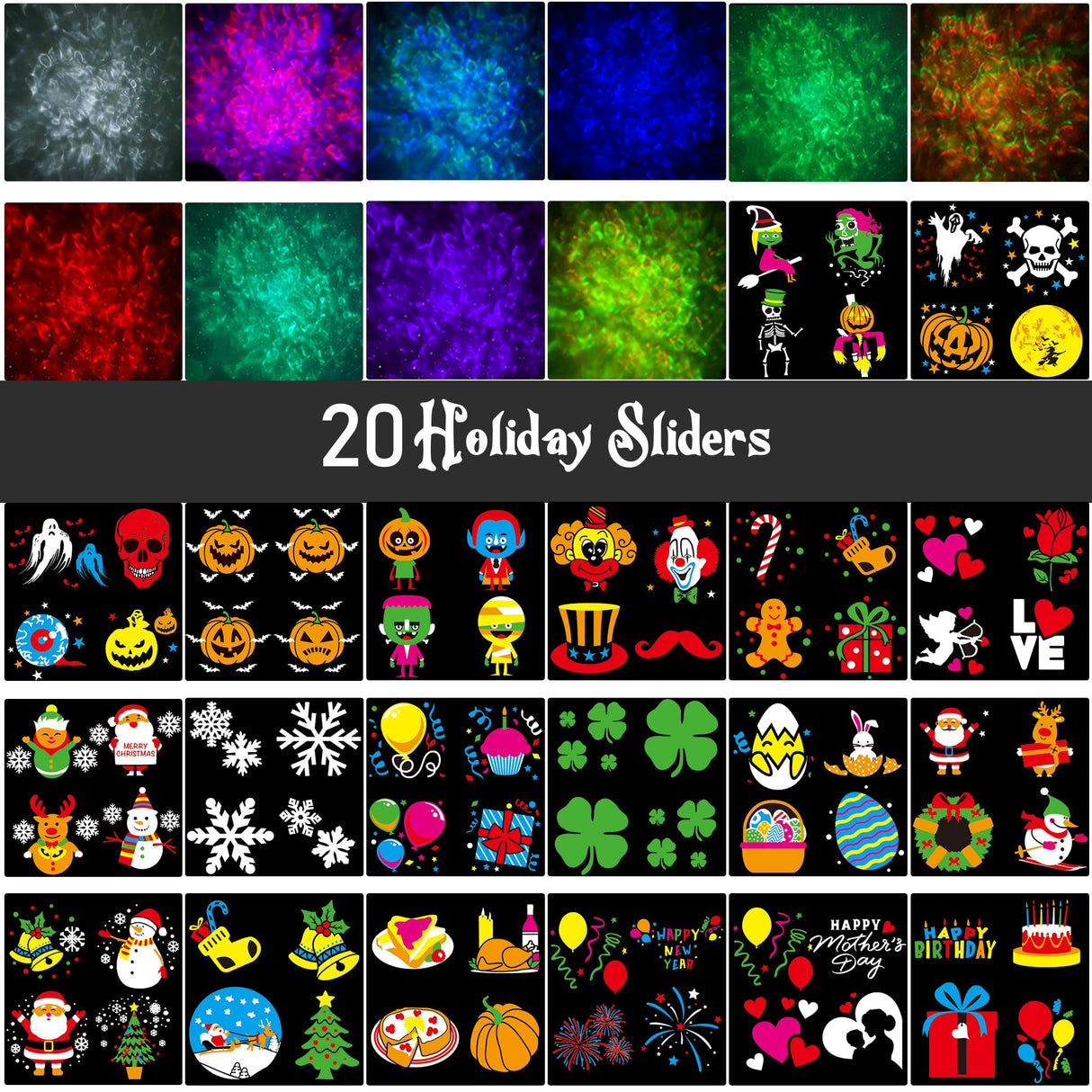 2025 Upgrade Halloween Christmas Projector Lights Outdoor, COOLWUFAN 2-in-1 Holiday Projector Lights Decorations, 30 Bright HD Effects (20 Slides) Projection Light for Xmas Party Garden Yard Decor COOLWUFAN