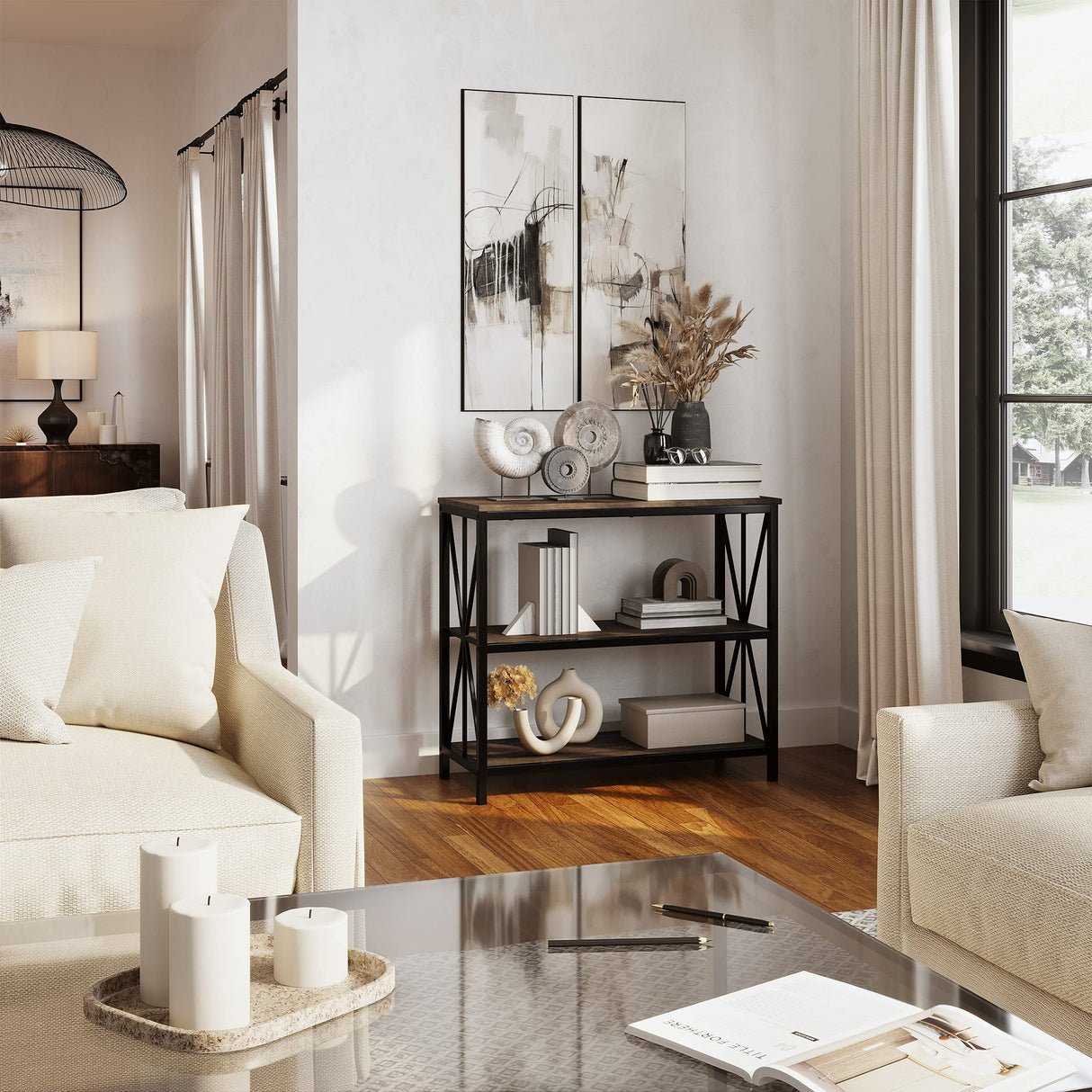 Lavish Home 3-Tier Industrial Bookshelf - Freestanding Open Bookcase for Home or Office Organization and Storage - Book Organizer (Brown Woodgrain) Lavish Home