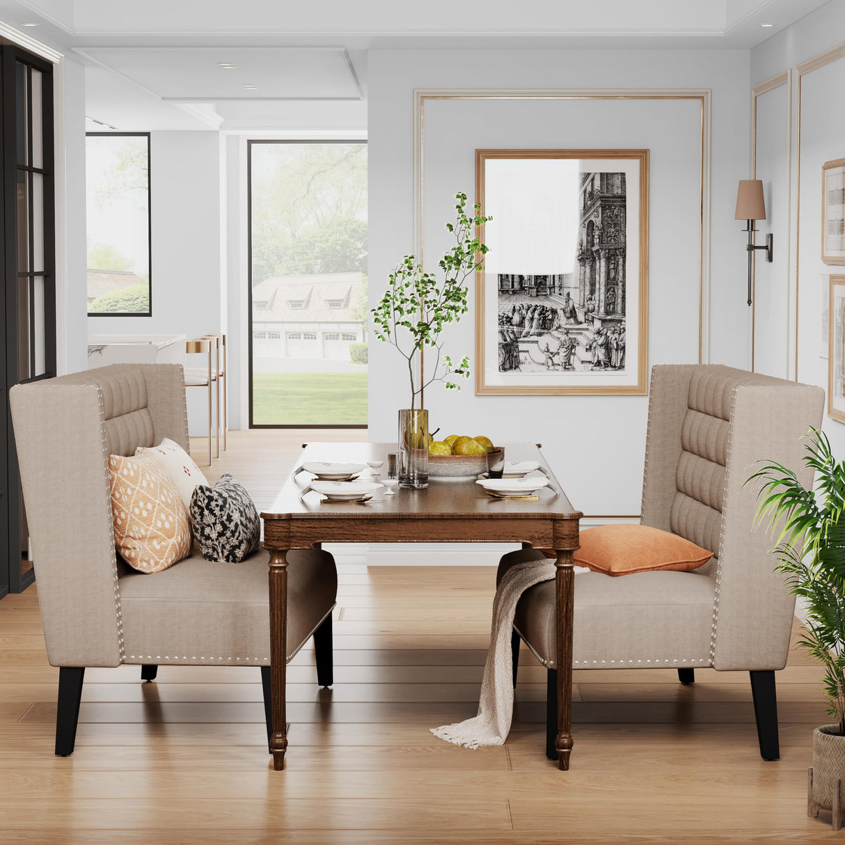 Andeworld Modern Loveseat Settee Bench Sofa Couch, Upholstered Banquette Dining Bench with Back for Dining Living Room Hallway or Entryway Seating,Putty Andeworld