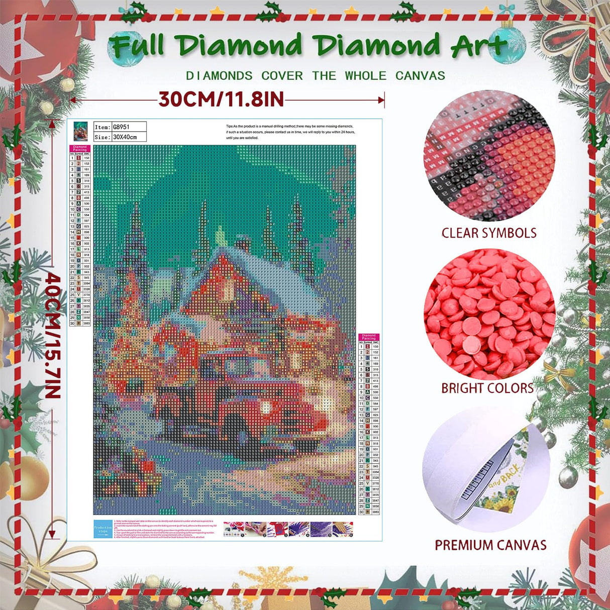 xackcme Red Truck Diamond Painting Kits for Adults, Christmas Diamond Art Kits for Adults, Round 5D Aurora Gem Art Kit for Adult DIY Crafts Kit Gift Home Wall Decor Gifts (16x12 inch) xackcme