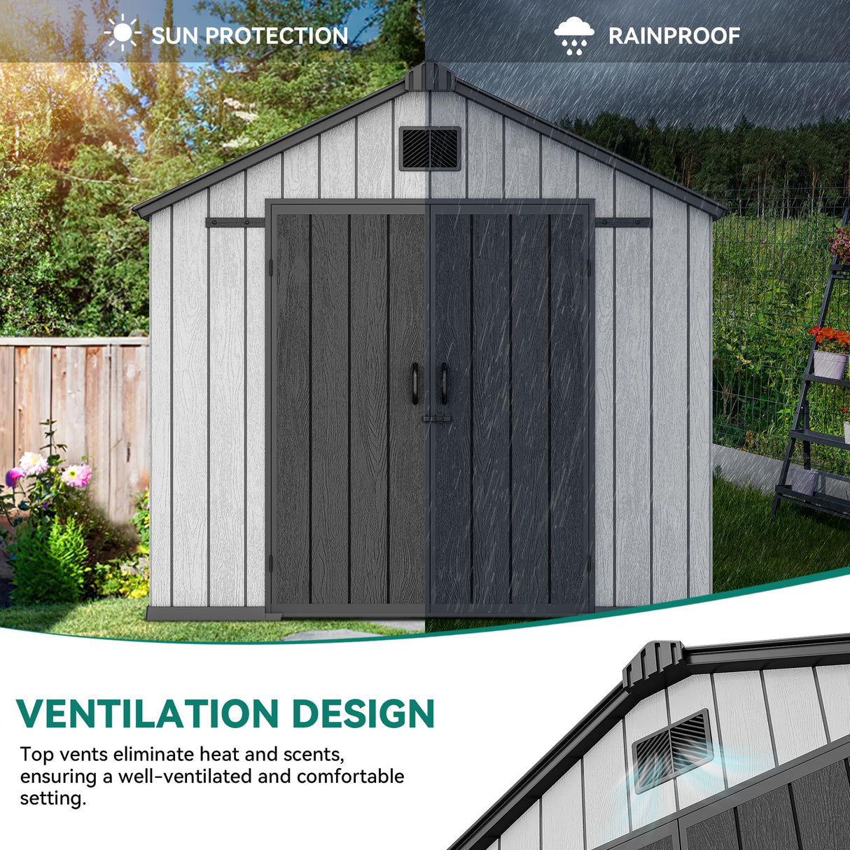 YITAHOME 8x10 FT Outdoor Storage Shed with Lockable Door, Large 544 Cuft Resin Shed with Floor Roof Windows Vents, All-Weather Plastic Storage Shed Tool Organizer for Backyard Garden Patio Lawn, Gray YITAHOME