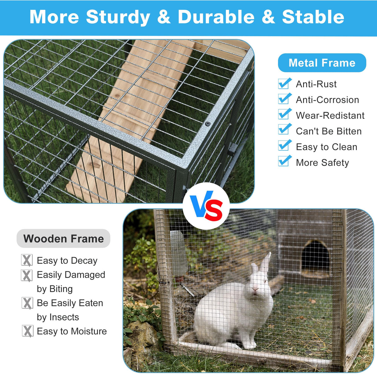 Chicken Coop and Run, Two Story Rabbit Hutch Indoor Outdoor, Waterproof Metal Frame Hen House with Nesting Box Rabbit Cage, Deep No Leak Pull Out Tray, for Chick, Bunny Rockever