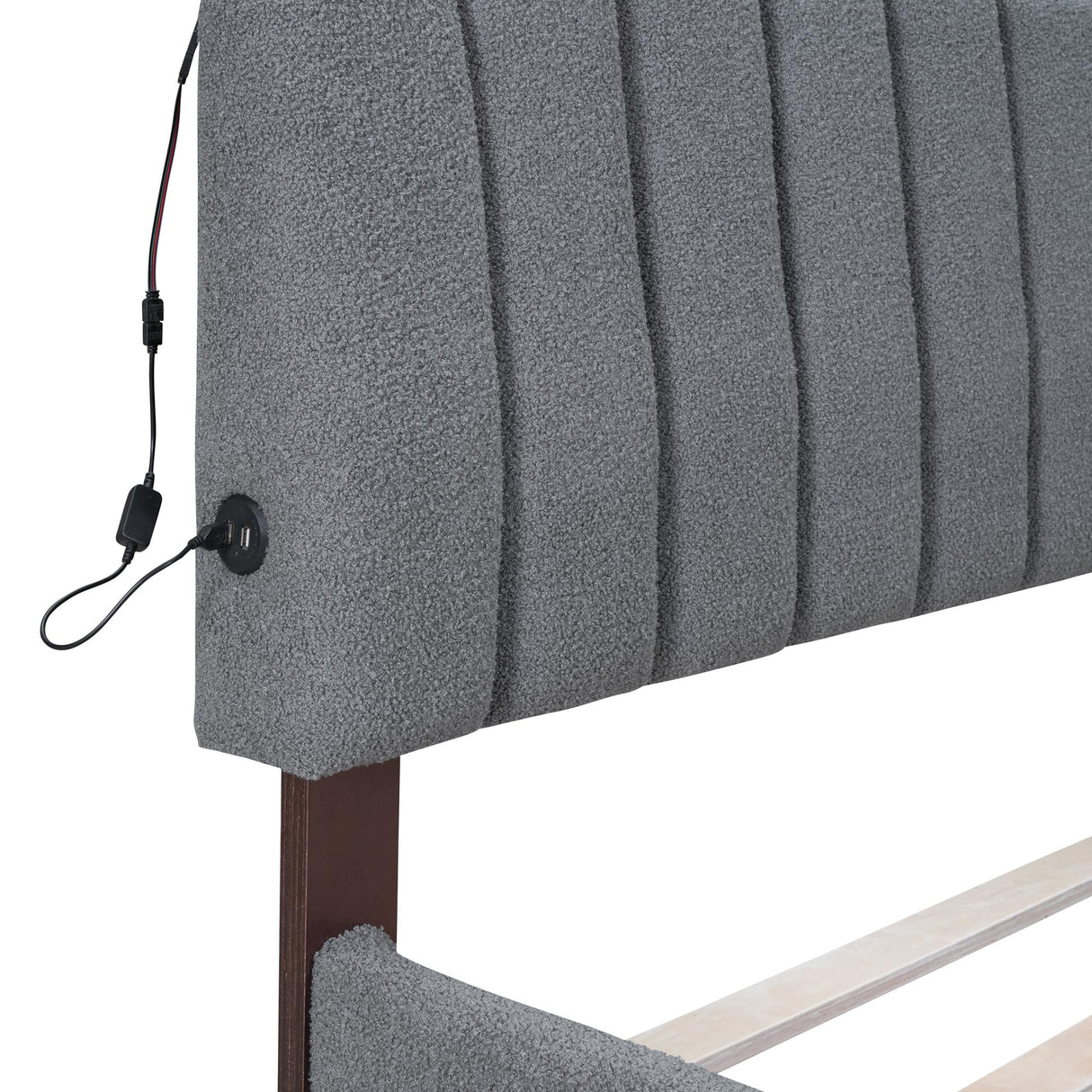 Harper & Bright Designs Queen Size Upholstered Platform Bed with Twin Size Trundle, Teddy Fleece LED Platform Bed Wood Frame with Headboard, No Box Spring Needed - Gray Harper & Bright Designs