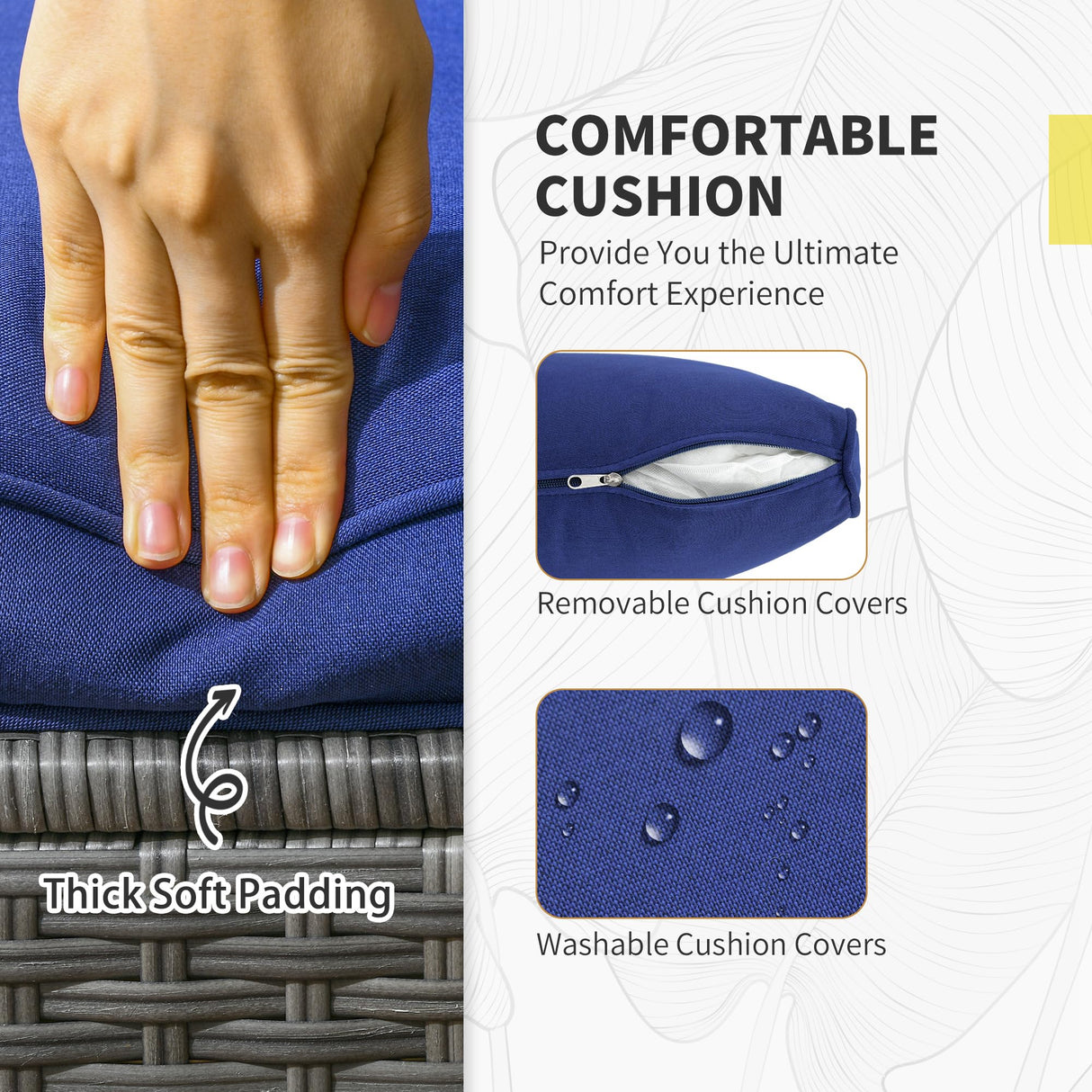 Outsunny Wicker Outdoor Patio Furniture Set, L-Shaped 7 Piece Outdoor Dining Sectional Sofa with Dining Table and Chair, Storage Loveseat, Ottomans and Cushions, Dark Blue Outsunny