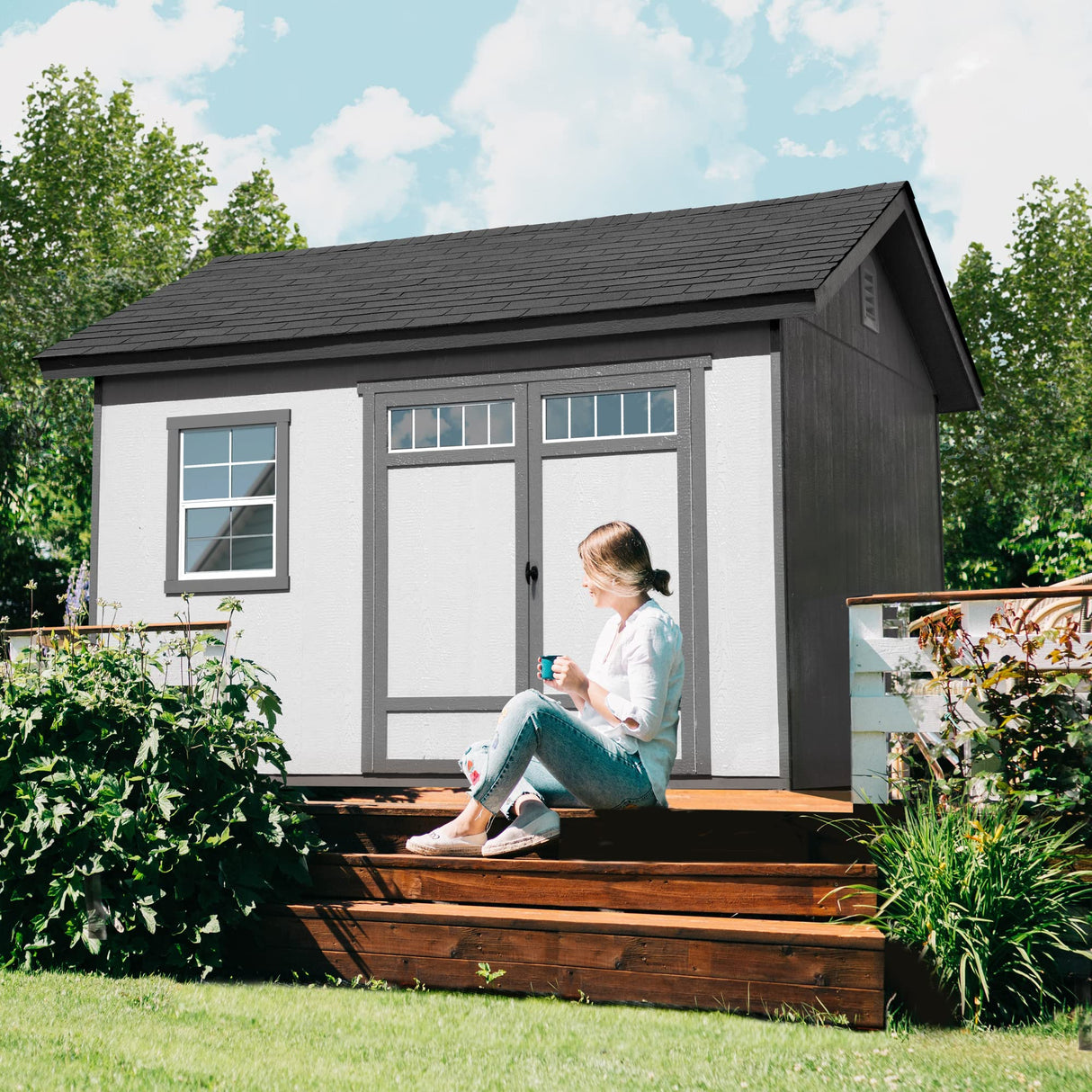 Handy Home Products Beachwood 8x12 Do-it-Yourself Wooden Storage Shed with Floor Tan Handy Home Products