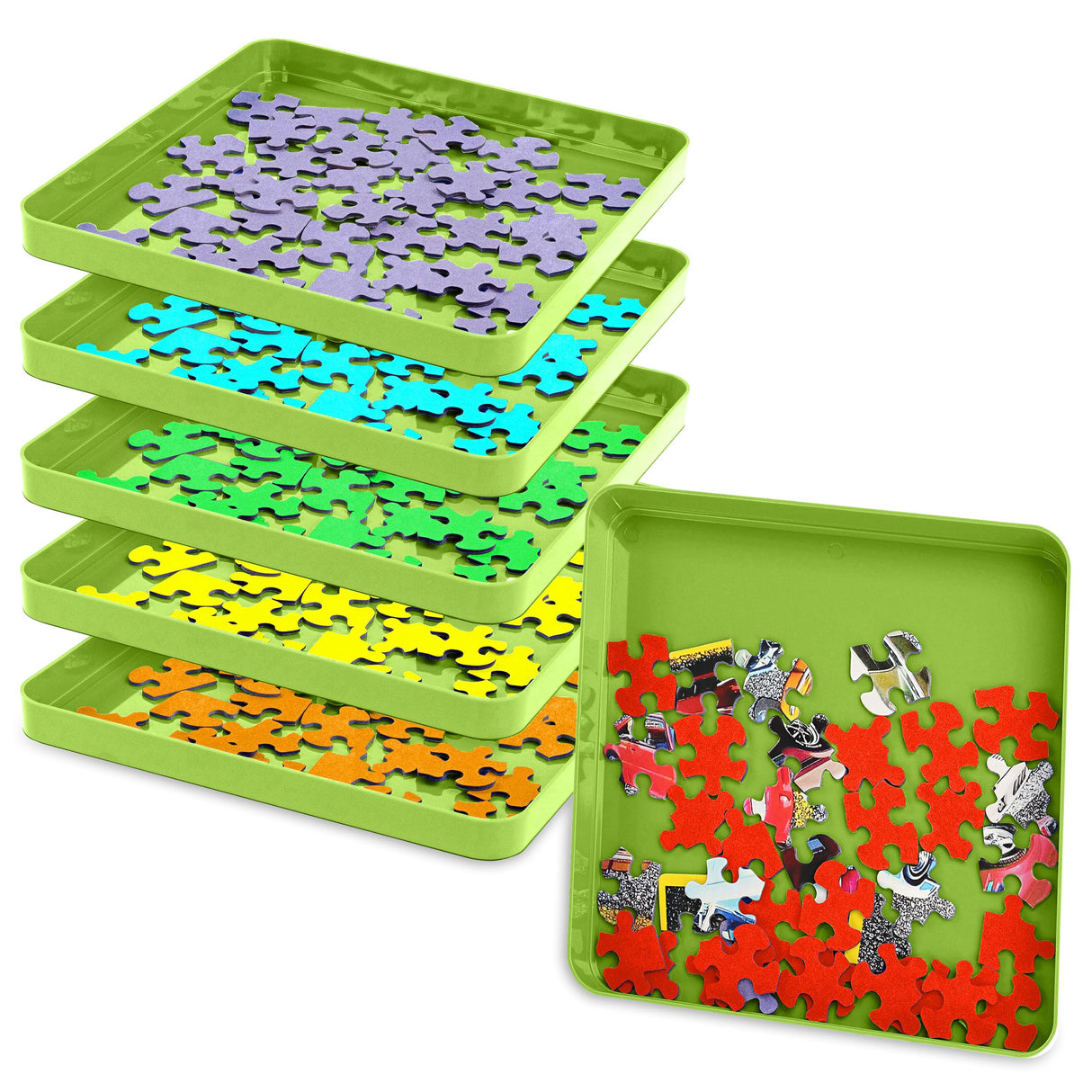 Jigitz 6 Pack Green ABS Plastic Jigsaw Puzzle Organizer Trays for Large Puzzles Up to 1000 Pieces Jigitz