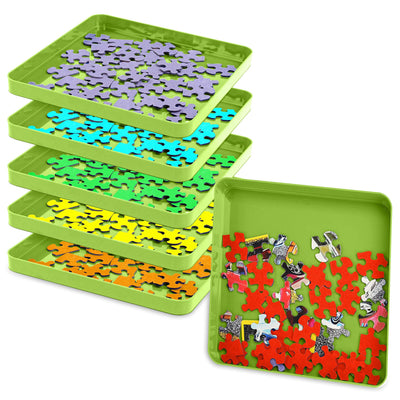 Jigitz 6 Pack Green ABS Plastic Jigsaw Puzzle Organizer Trays for Large Puzzles Up to 1000 Pieces