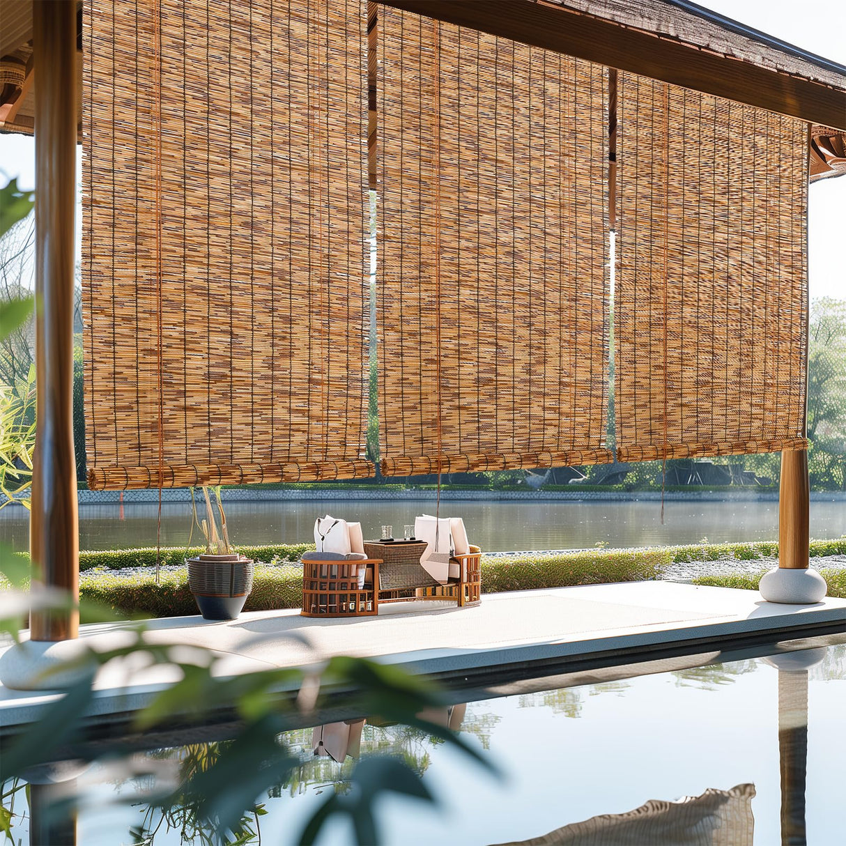 CSBWDLT Reed Roller Blinds Shades, Vertical Lifting and Breathable Waterproof Design, Sun Shade and Ventilation, Easy Installation,30" Wx64 H CSBWDLT