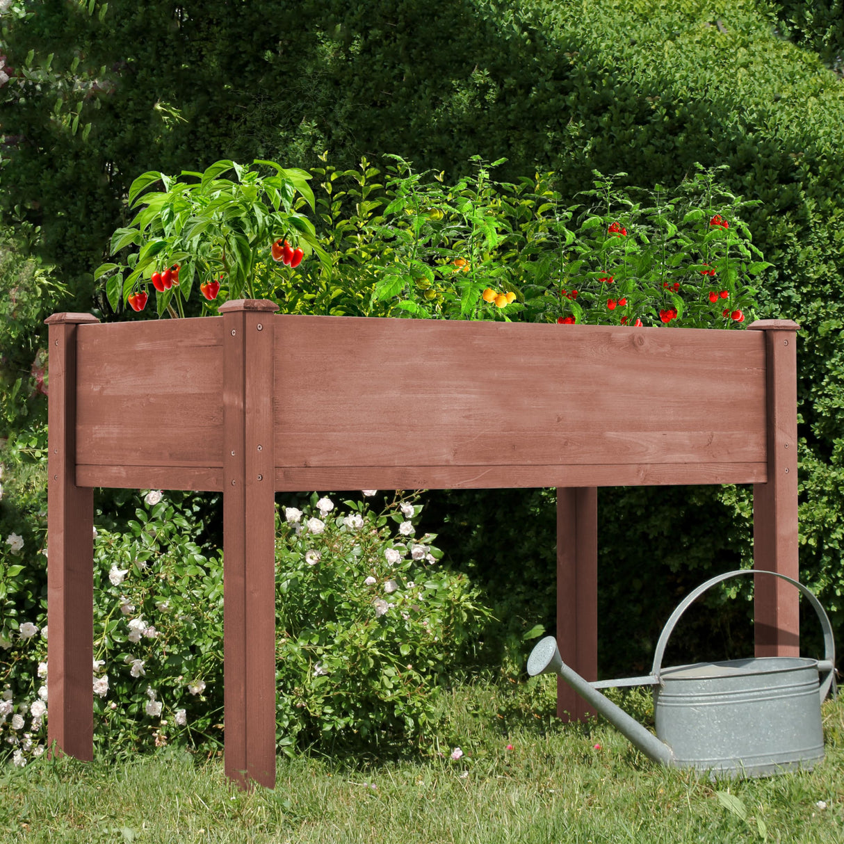 Raised Garden Bed with Legs, 48x24x30'', Outdoor Wood Elevated Planter Box, Thick Legs, w/Liner SoliWood