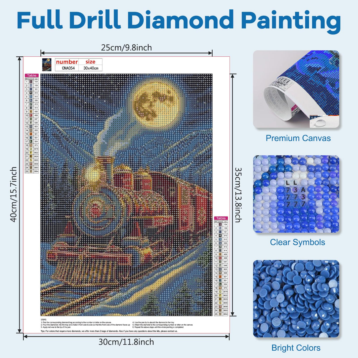 NAIMOER Christmas Diamond Art Kits for Adults Beginner, Christmas Train 5D Diamond Painting Kit, Full Drill Gem Art DIY Paint by Diamonds Dot, Diamond Painting Crafts for Home Wall Decor 12x16inch NAIMOER