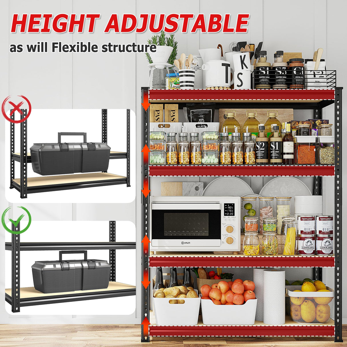 REIBII Storage Shelves Adjustable Metal Shelving 1600LBS Garage Shelves Industrial Metal Shelves 4 Tier Garage Shelving for Warehouse Basement Kitchen Pantry Closet, 11.8" D x 23.6" W x 56.7" H REIBII