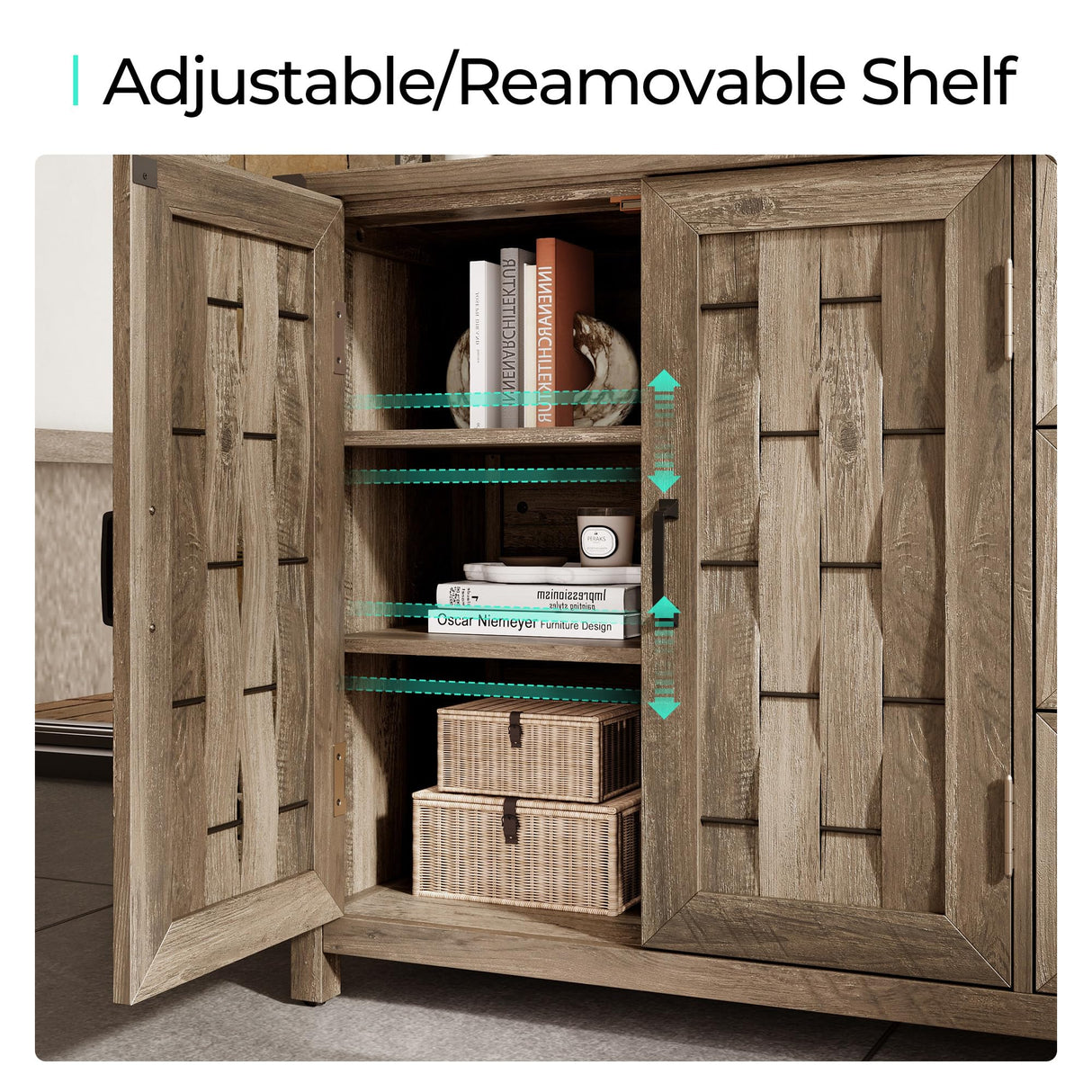 LINSY HOME Farmhouse Sideboard Buffet Cabinets, 43" W Coffee Bar Storage Cabinets with 3 Drawers and 2 Doors, Rustic Accent Cabinet for Dining Room, Kitchen, Home Bar and Living Room, Light Brown LINSY HOME