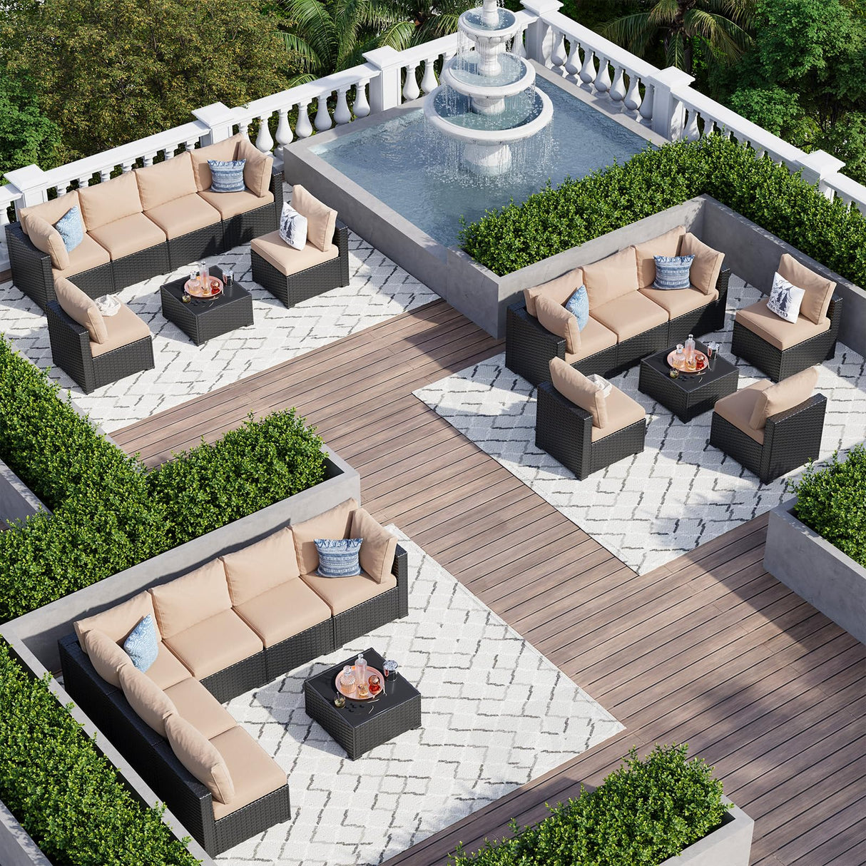 Aoxun 7 Piece Patio Furniture Set Rattan Rattan Patio Sectional Sofa Set Outdoor Seating Furniture with Thickened Cushion, Beige Aoxun