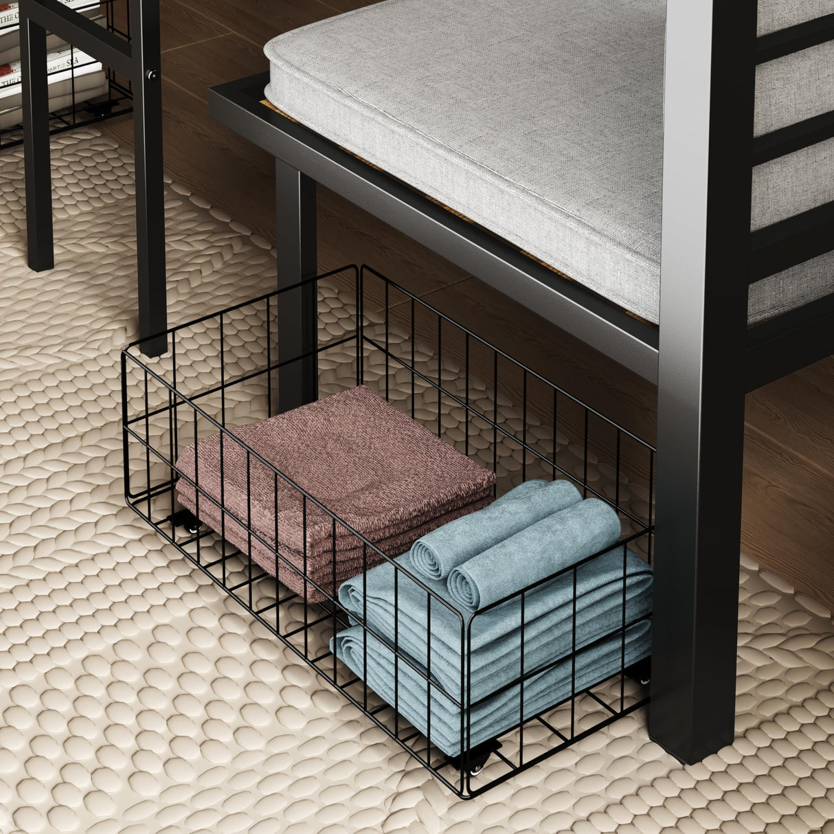 PVWIIK Twin Size Loft Bed with Desk for Dormitory,Living Room,Bedroom,Metal Bed Frame w/Wood Slats Support/Table Sets Transformable to Twin Over Twin Bunk Bed,Black(Cushion Not Included) PVWIIK