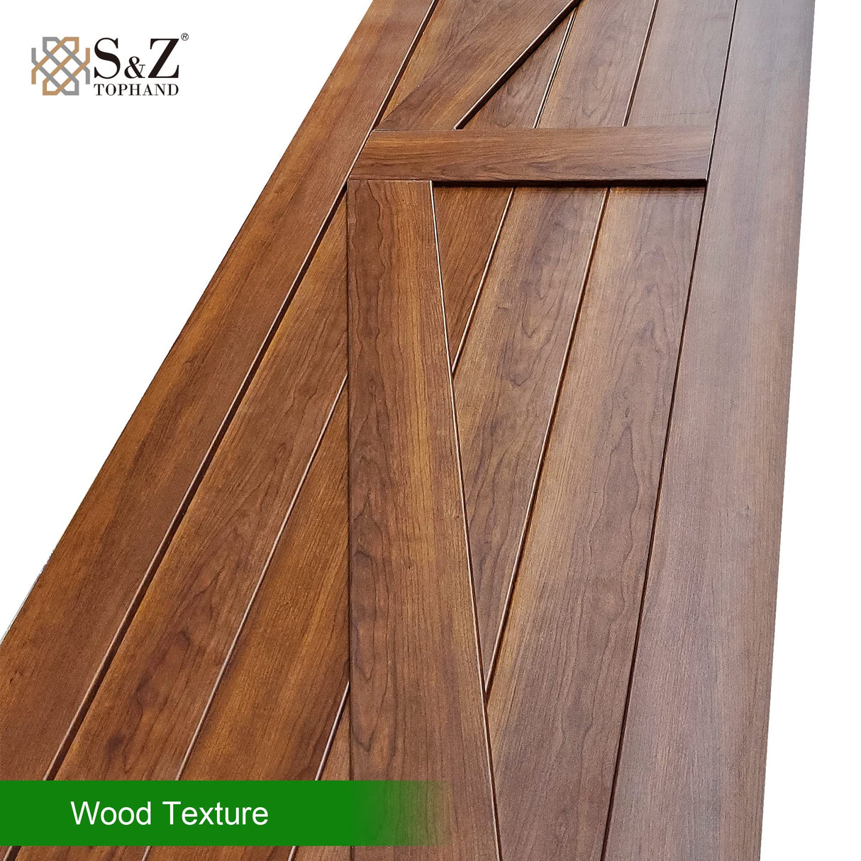 S&Z TOPHAND® 54 in x 80 in PVC Barn Door, Brown Wood Texture, British Brace Barn Door/Modern Style/Sliding Door/Simple Assembly is Required S&Z TOPHAND