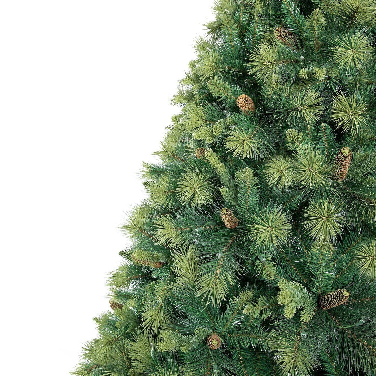 Vail 9ft Prelit Artificial Christmas Tree with Pine Cones, Foot Pedal, 2294 Branch Tips, 1050 Warm Lights and Metal Stand, 62" Wide Realistic Traditional Christmas Tree with Lights by Naomi Home Naomi Home