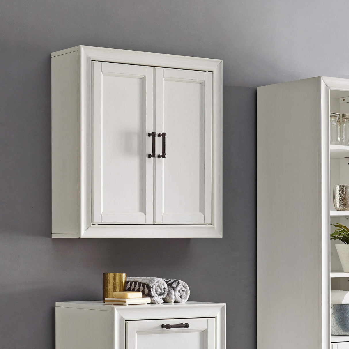 Crosley Furniture Tara Wall Mounted Bathroom Storage Medicine Cabinet with Shelves, Vintage White Crosley Furniture