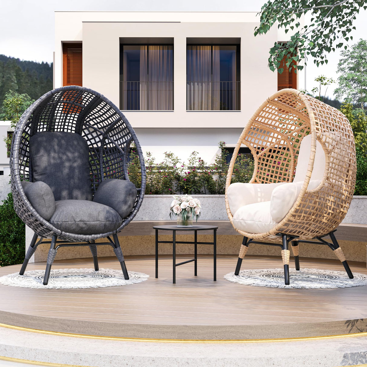 TQKVIPI 2 pcs Oversized Wicker Egg Chair Outdoor Indoor - Rattan Patio Egg Lounge Chairs with Cushion 500lbs Capacity for Living Room, Balcony, Backyard TQKVIPI